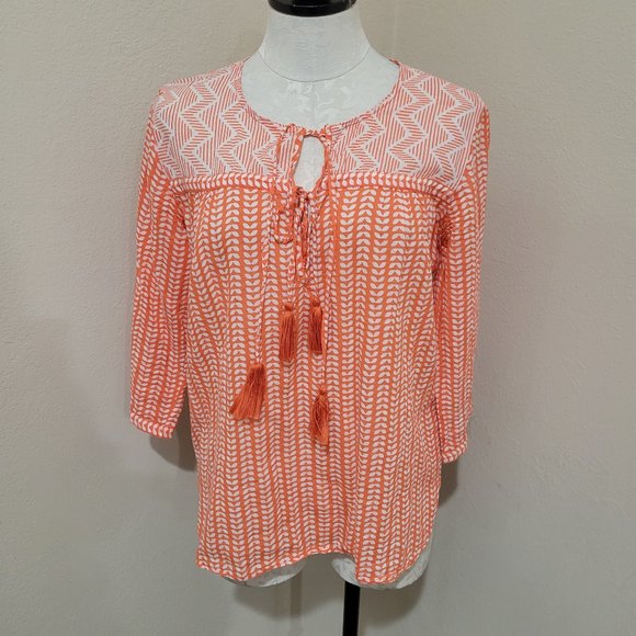 Oliphant Tops - Oliphant Tassel Tie Top size Medium orange white lightweight size Medium
